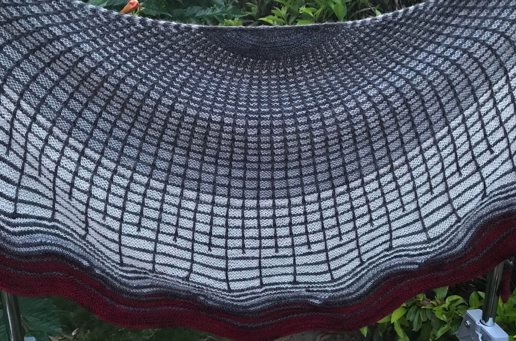 Grey-black-red shawl