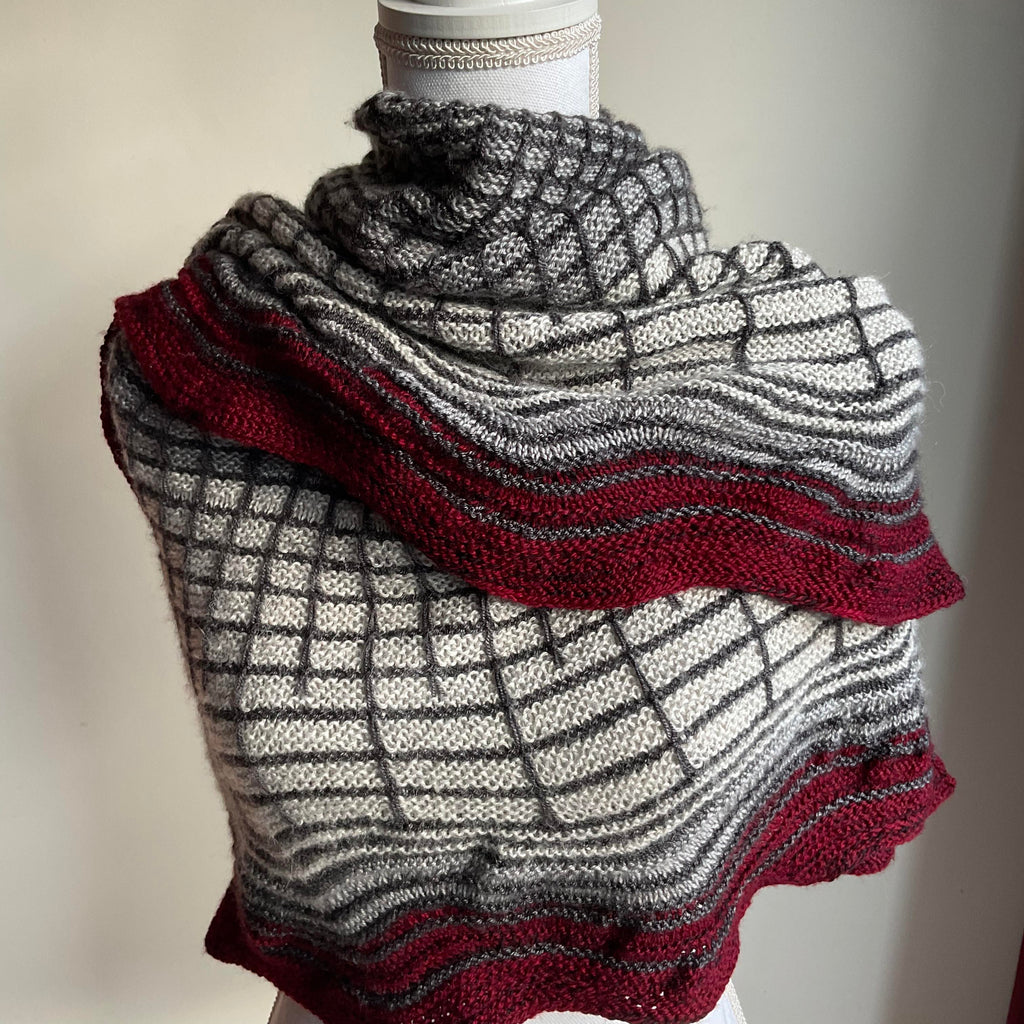 Grey-black-red shawl