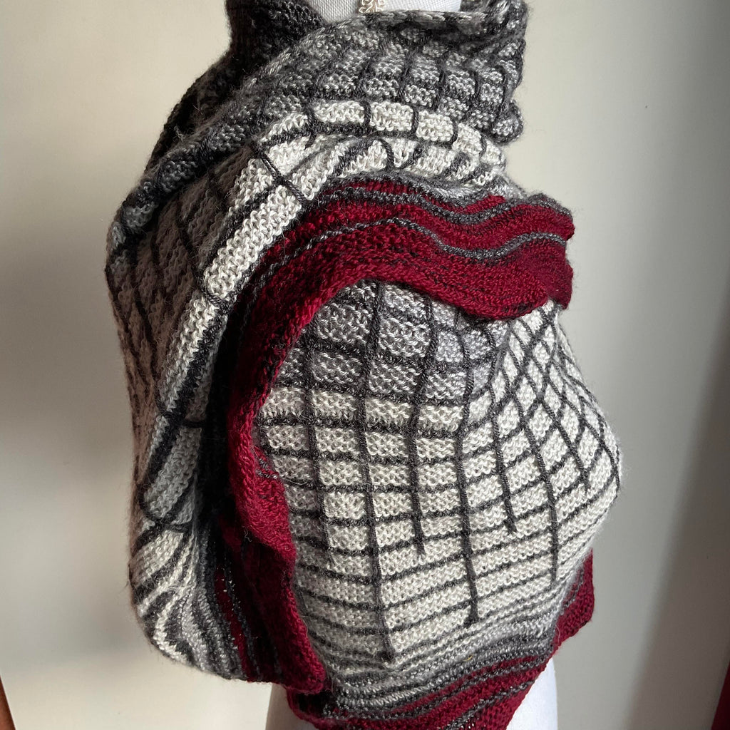 Grey-black-red shawl